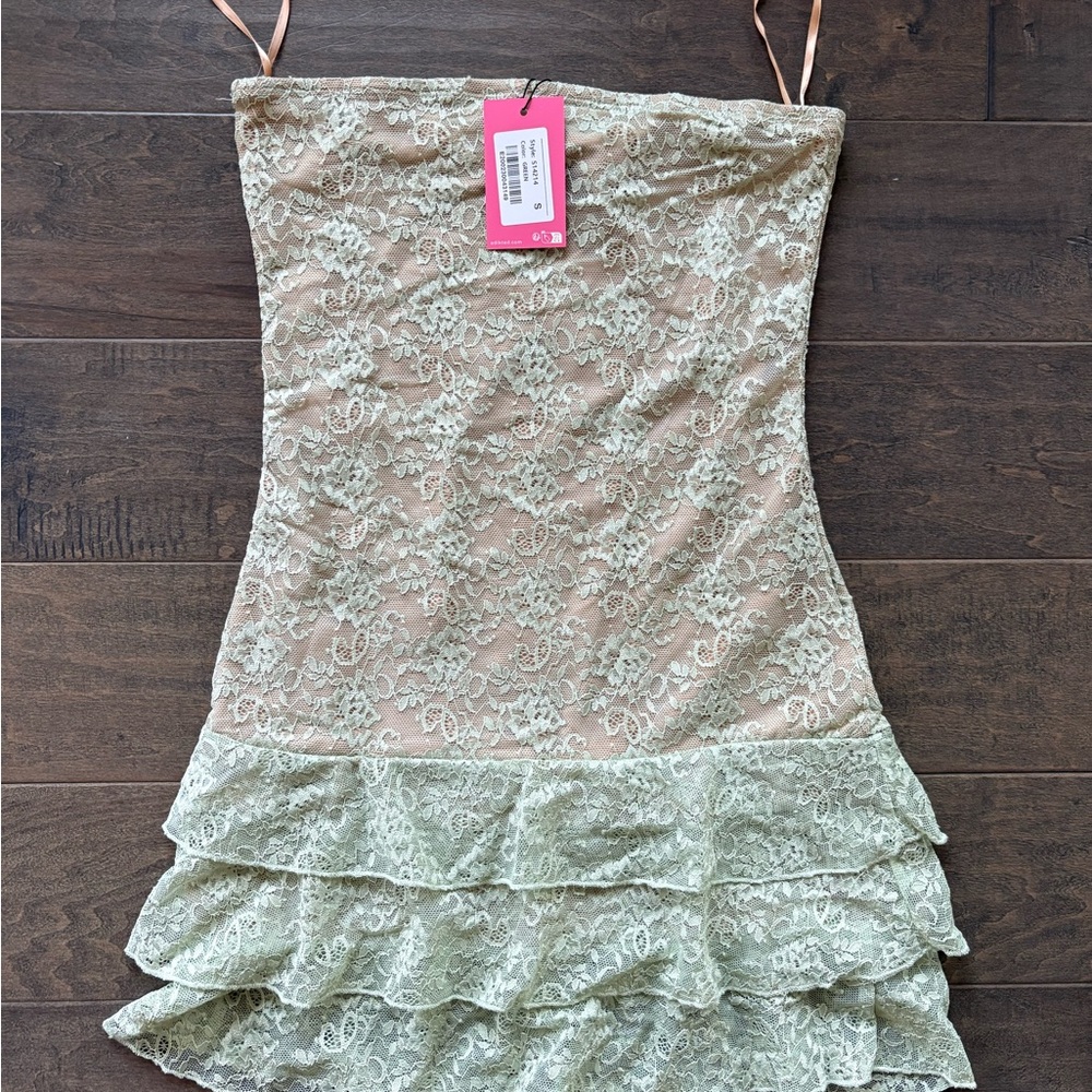 Strapless Lace Dress with Ruffles